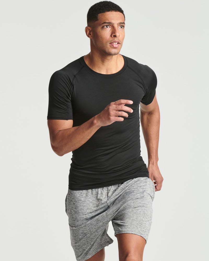 REALESSENTIALS 4 Pack: Mens Short Sleeve Shirts Compression Base Layer Tight Thermal Undershirt Slimming Black Active Fitness Athletic T-Shirt Quick Dry Fit Workout Sports Rashguard Gym Running Top, Set 1,XL - Image 4